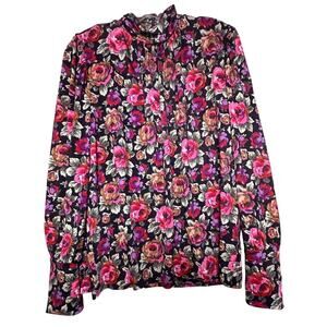 Anthropologie & Other Stories Dark Floral Balloon Sleeve Mock Neck Blouse Sz M